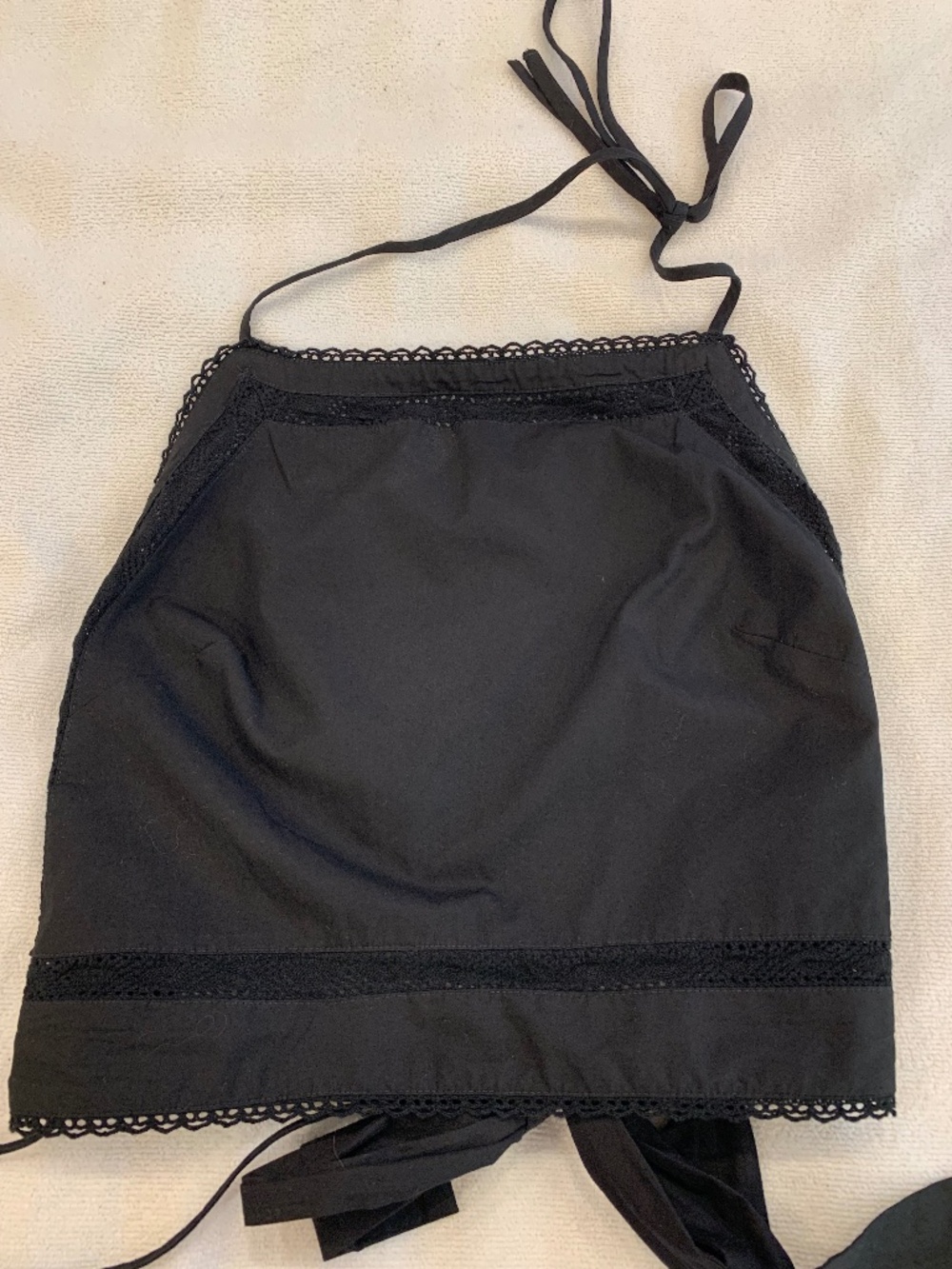 Wilfred Aritzia Black Cotton Crochet Backless Festival Crop Top with Tie Belt L